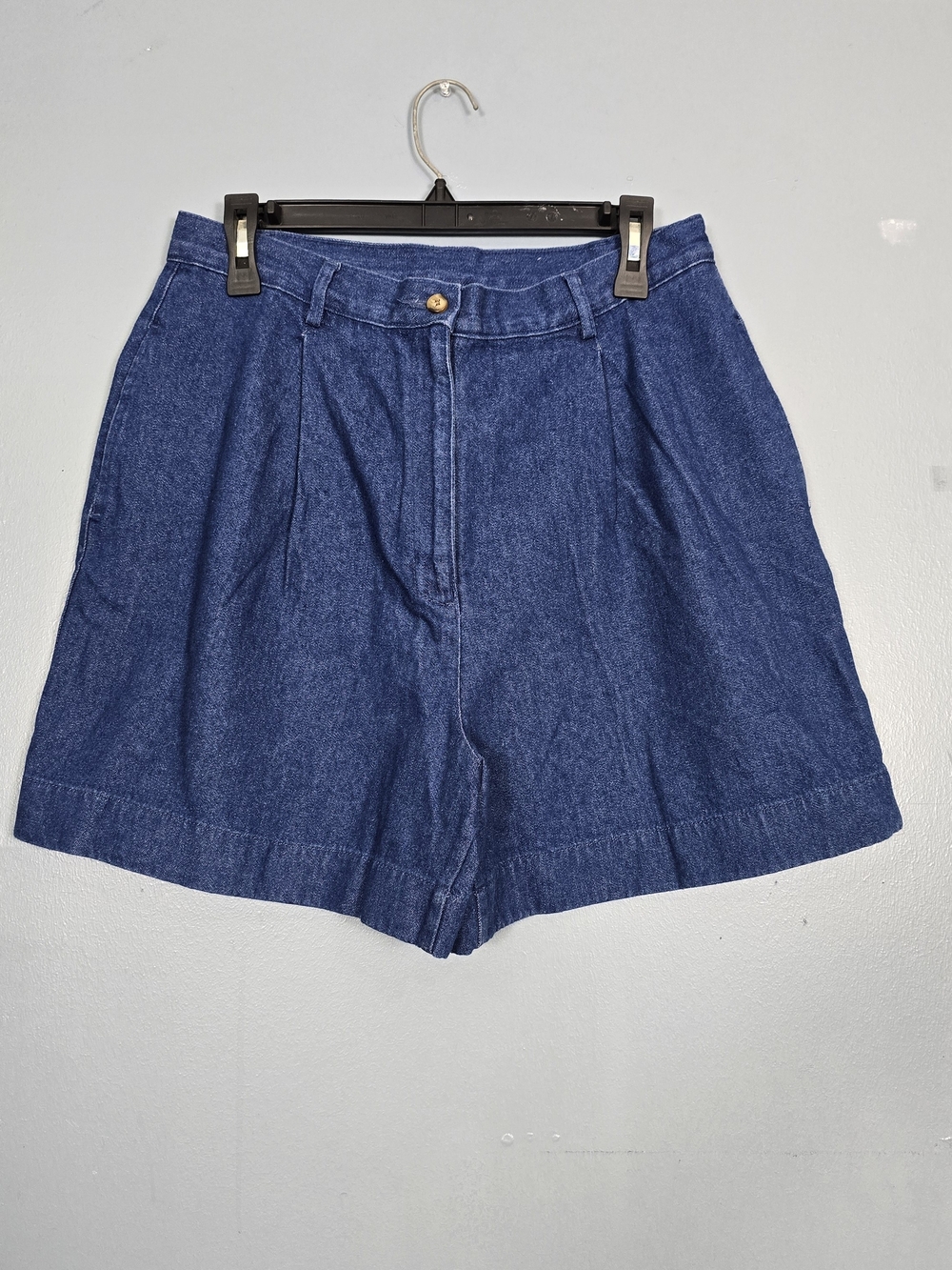 Westbound Dark Blue Pleated High-Rise Denim Shorts